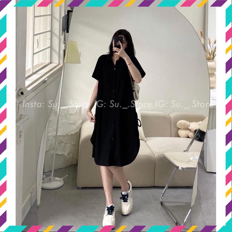 Váy sơ mi ngắn tay, váy sơ mi ullzang Váy suông đầm suông basic váy sơ mi cổ đức váy nhiều màu MSP23419 | BigBuy360 - bigbuy360.vn