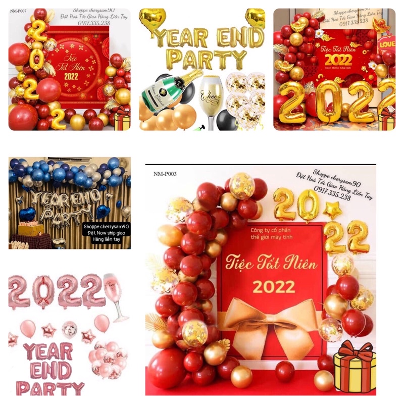 Set Bóng Trang Trí Tiệc Tất Niên END PARTY Tiệc Cuối Năm (Tặng 1Ruy băng 1Bơm Và Keo)