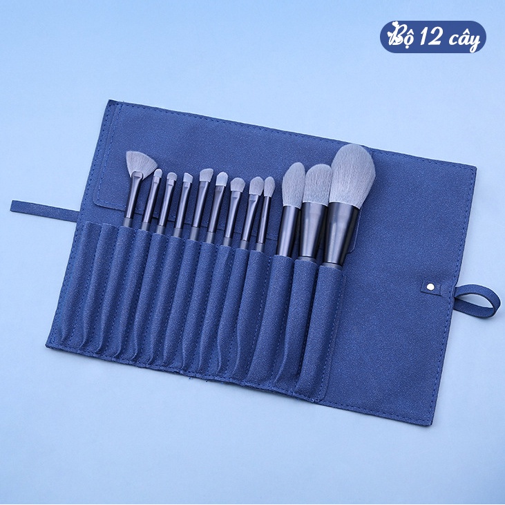 Bộ cọ makeup cá nhân Zoreya 12 cây cọ trang điểm bao gài màu xanh