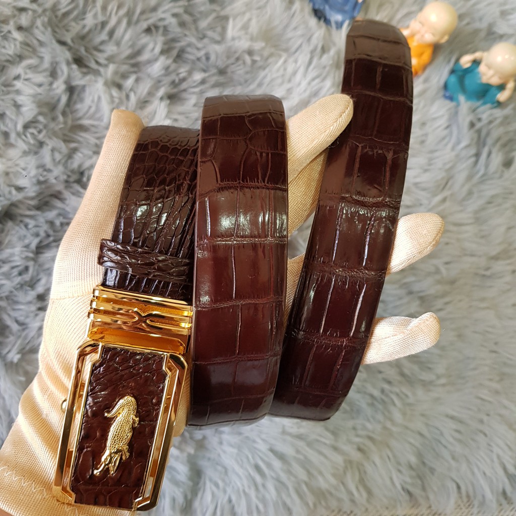 Dây Lưng Cá Sấu, Dây Lưng Cá Sấu Liền Nguyên Con Không Nối, Màu Nâu Cafe I Da Bụng, Bản 3,5 cm I Bảo Hành 24 Tháng