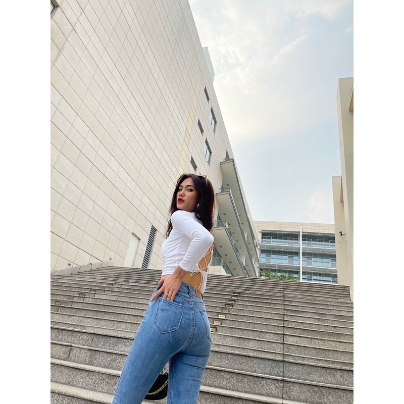 ÁO CROPTOP TAY DÀI ĐAN DÂY LƯNG PHONG CÁCH ULZZANG