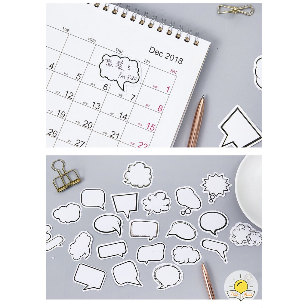 Bộ 45 sticker khung hội thoại viền bóng chat, nhãn dán trang trí album, sổ tay DIY STI30