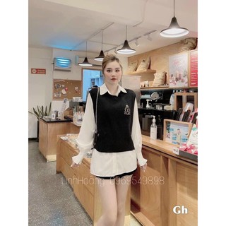 Set gile huy hiệu mix sơmi trắng