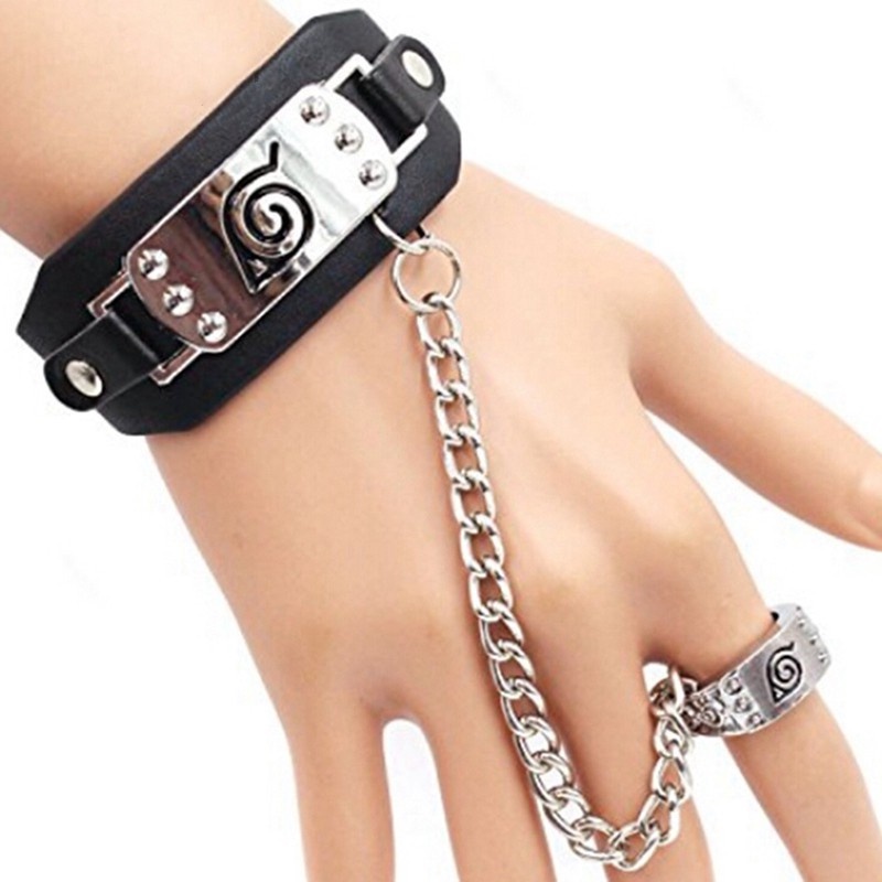 Cặp vòng tay dây da gắn Logo Anime Naruto Ninja Attack On Titan chất lượng cao
