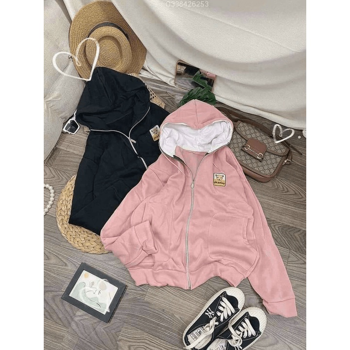 Áo Khoác Nỉ Nữ Có Nón Lớn 2 Lớp Trùm Đầu Logo Thêu Form Rộng Ce Nắng Tốt Mặc Thoải Mái NEW UNISEX