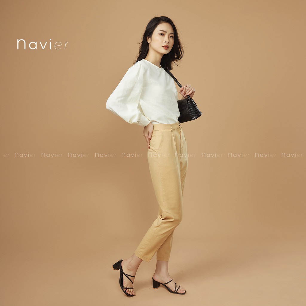 QUẦN BAGGY VẢI NỮ CẠP CAO CÔNG SỞ ĐŨI LINEN PANTS MÀU ĐEN BE NÂU PASTEL Q02 NAVIER | BigBuy360 - bigbuy360.vn