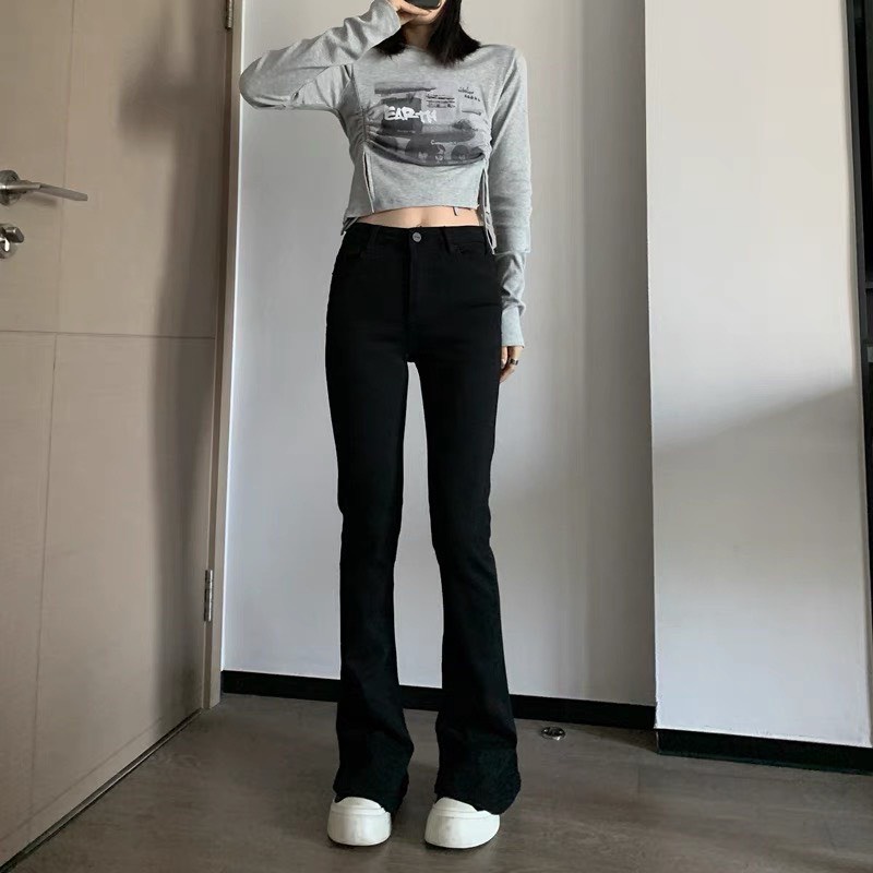 Quần jean ống loe cạp cao dáng dài siêu hot Muradfashion Chất mềm co giãn tốt MTB01