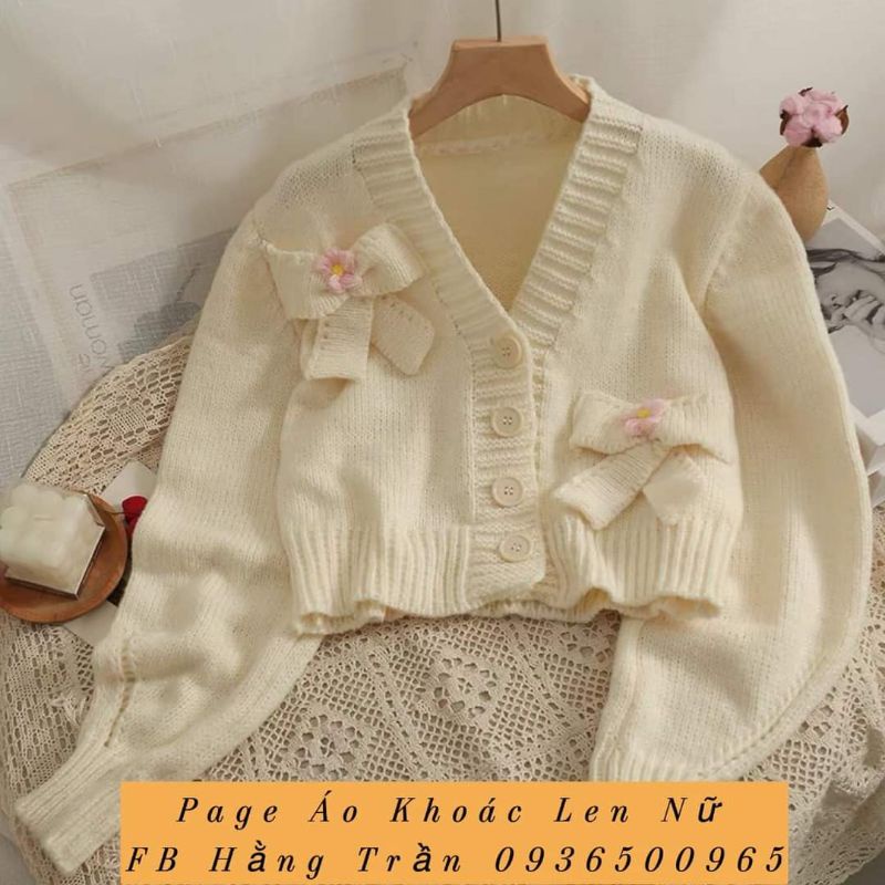 Hàng from to loại 1 Áo khoác len tay phồng dáng lửng phối nơ.