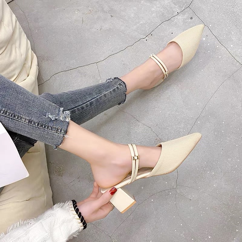 (HÀNG CÓ SẴN) 1800-1 Sandal gót vuông đi 2 kiểu mũi nhọn BIG SIZE 35-42