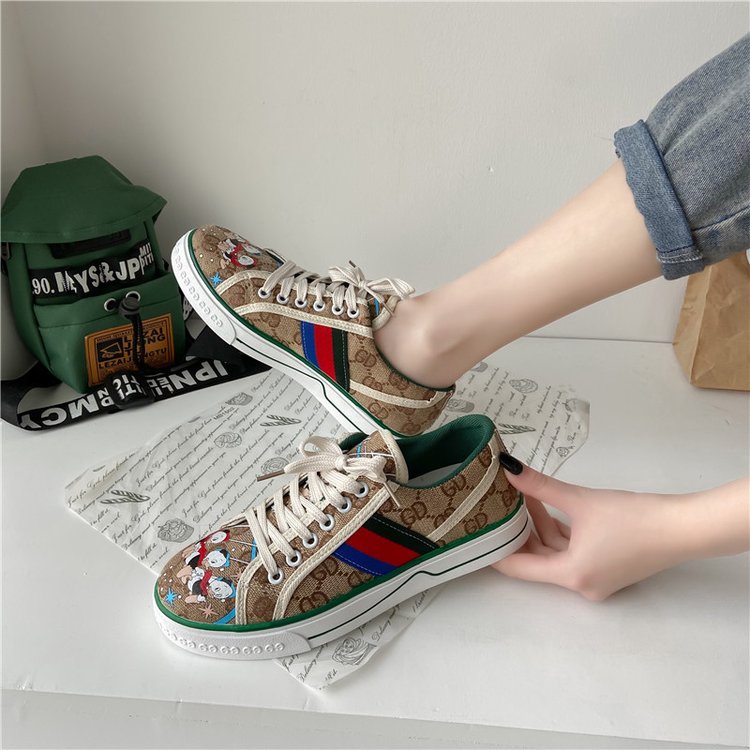 Fashionable Ulzzang Luxury Print Lace Up Flat Canvas Sneaker Shoes for Women