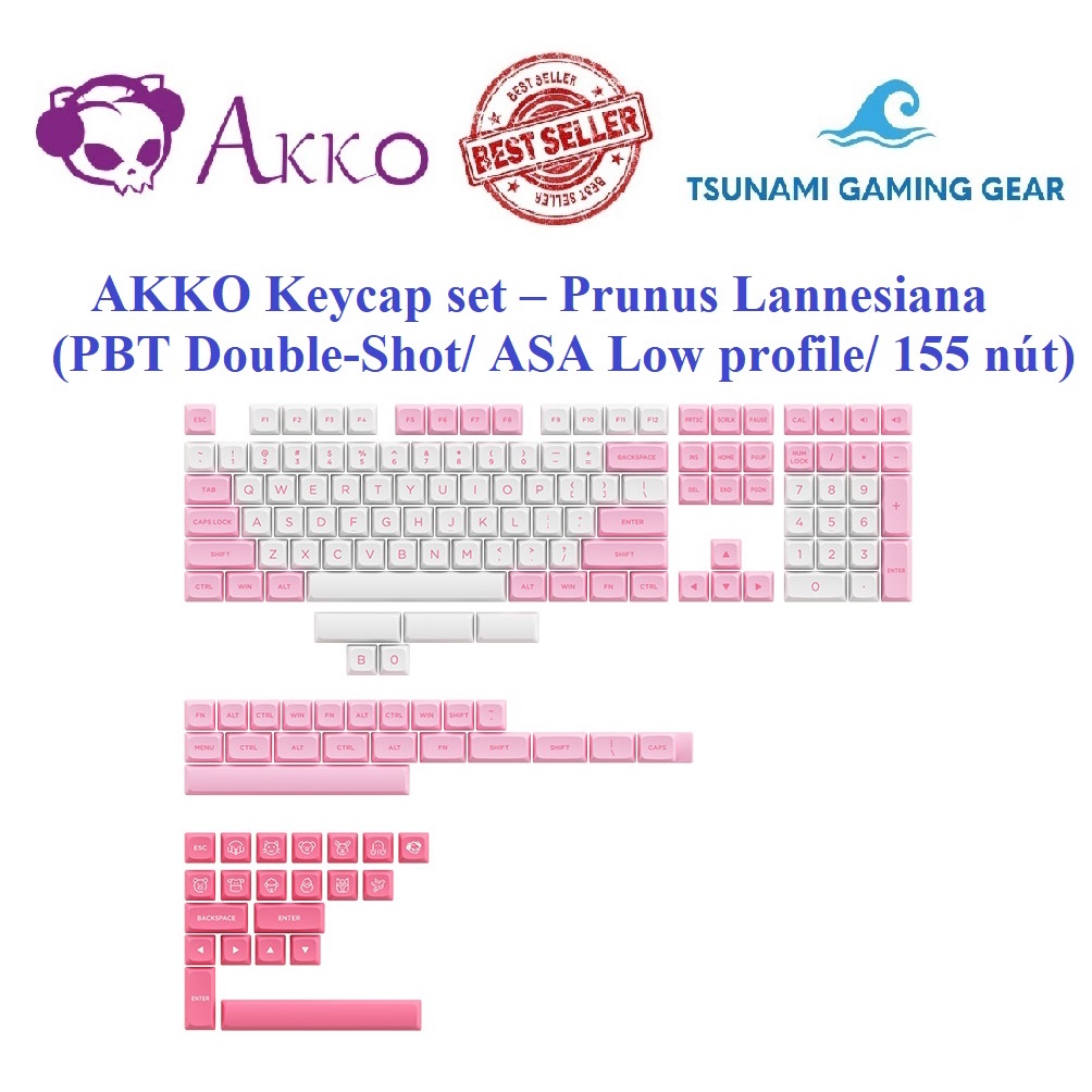 Bộ keycap phím cơ AKKO Keycap set – Prunus Lannesiana (PBT Double-Shot/ ASA Low profile/ 155 nút)