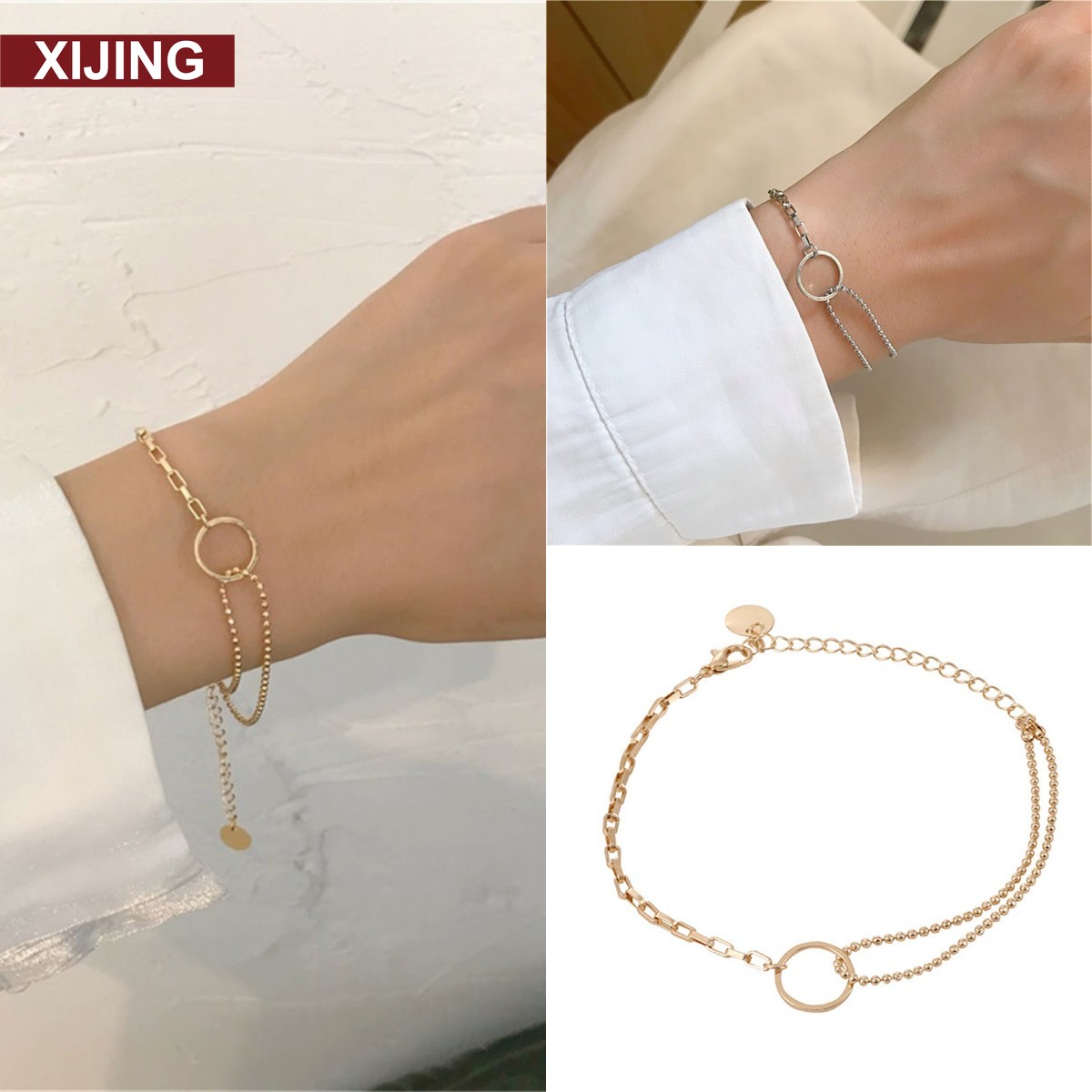 Vòng Tay Dây Xích Mặt Hình Học Phong Cách Hàn Quốc Charms