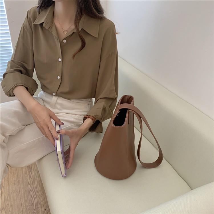 Áo sơ mi trơn nữ Dài tay Form rộng Ulzzang Hàn Quốc Áo sơ mi nữ Tay dài Công sở Thời trang | BigBuy360 - bigbuy360.vn