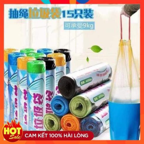 Cuộn rác 15 túi đựng rác sinh học có dây rút - túi rác cỡ lớn