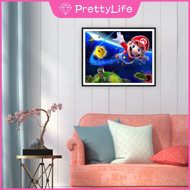 Bộ Tranh Đính Đá 5D Họa Tiết Hoạt Hình Super Mario Độc Đáo Kích Thước 50x40cm Diy Dùng Trang Trí Nhà Cửa