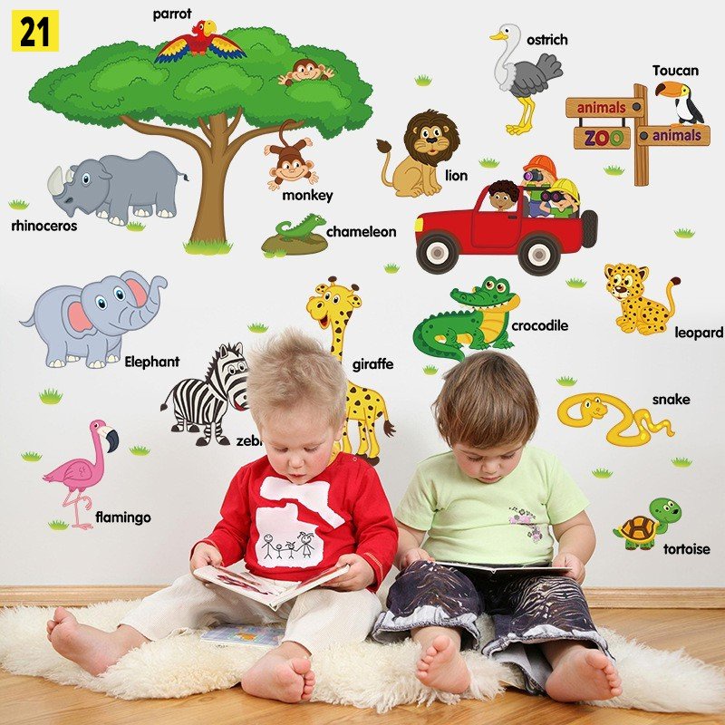 Tranh decal dán tường cho bé tiếng anh và động vật 💥 FREESHIP💥 decal dán tường cho bé trang trí phòng siêu xinh