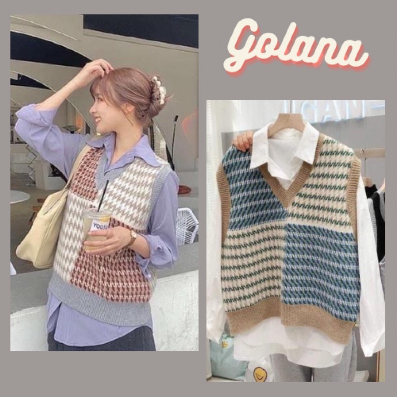 Áo Gile Len Nữ Cổ V Hoạ Tiết Vintage siêu Cá Tính GL001