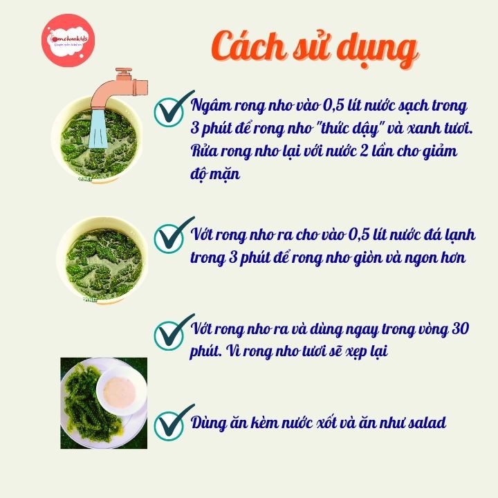 Rong nho tách nước ăn liền  25g chỉ với 5 phút chế biến tặng kèm nước xốt mè rang, hỗ trợ giảm cân - Tomchuakids