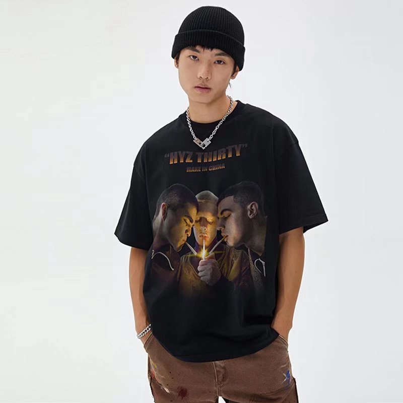 Áo Thun Unisex Cổ Tròn Tay Ngắn Dáng Rộng Phong Cách Thời Trang Mỹ Mới Size M-8XL