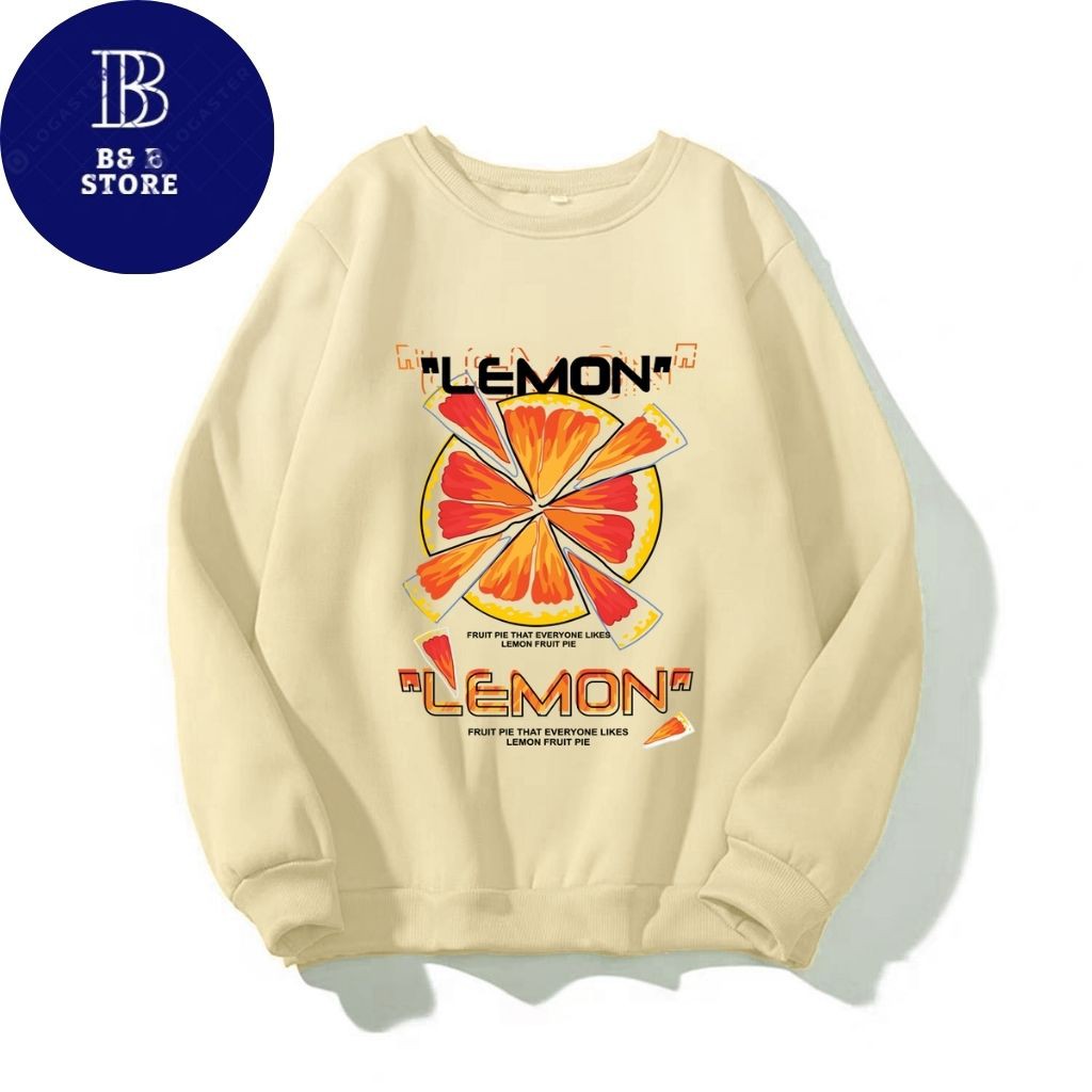 [ FREE_SHIP ] ÁO SWEATER NỈ UNISEX IN CAM LEMON ÁO SWEATER FORM RỘNG NAM NỮ NHIỀU MÀU