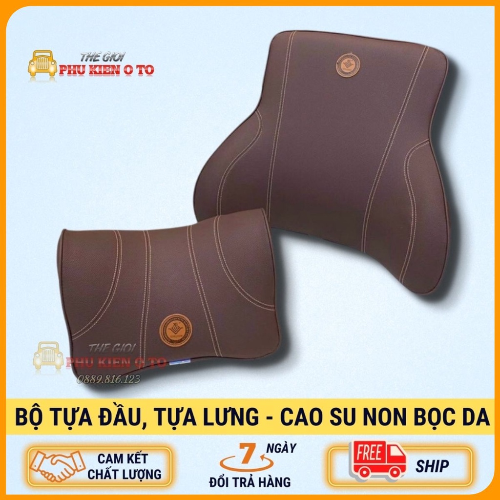 Bộ gối tựa cổ, tựa lưng chất liệu Da cao cấp dành cho Ô tô, Xe hơi chống đau mỏi cổ - vai gáy ( hàng cao cấp)