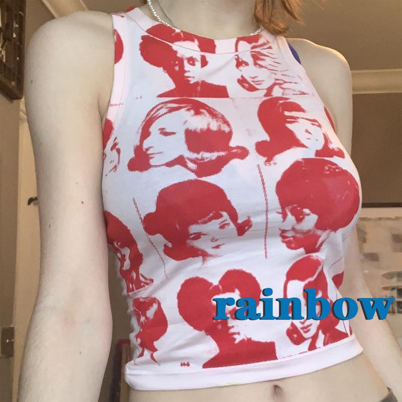 Áo Thun Không Tay In Hình Cầu Vồng Y2K Dễ Thương Cho Nữ
