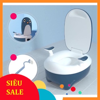 Bộ vệ sinh hình chim cánh chụt có tựa lưng và tay vịn cho bé tập đi vệ sinh