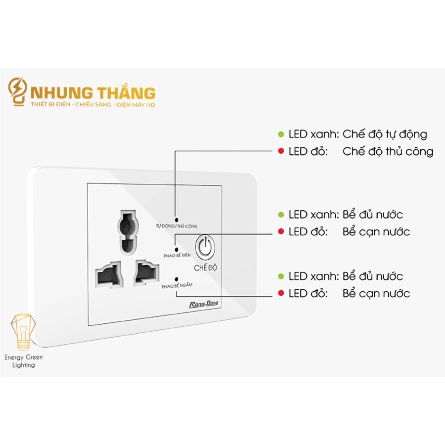 Ổ Cắm Máy Bơm An Toàn Rạng Đông OC03.MB 16A  - Ổ Cắm Chống Giật Cấp N guồn 5V Cho Phao Điện - Công Suất 1500W - BH 2 Năm