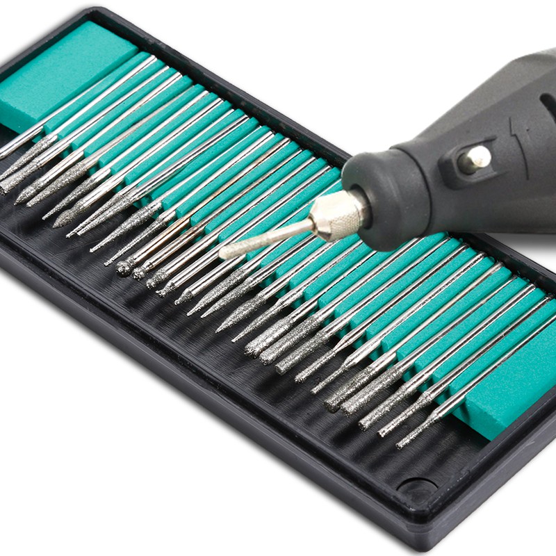 EKEZ Bộ 30 Mũi Mài Khắc Đầu Kim Cương Chui 3mm Dùng Cho Máy Khoan Mài Mini