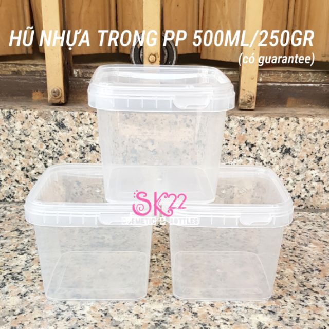 SET 100 HŨ NHỰA VUÔNG TRONG PP 500ml/250gr (ĐỰNG ĐƯỢC THỨC ĂN)