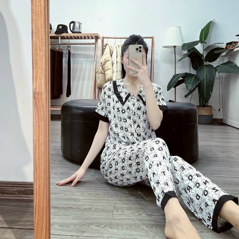 BỘ PIJAMA LỤA HOẠ TIẾT HÀNG MẶC NHÀ THIẾT KẾ CAO CẤP