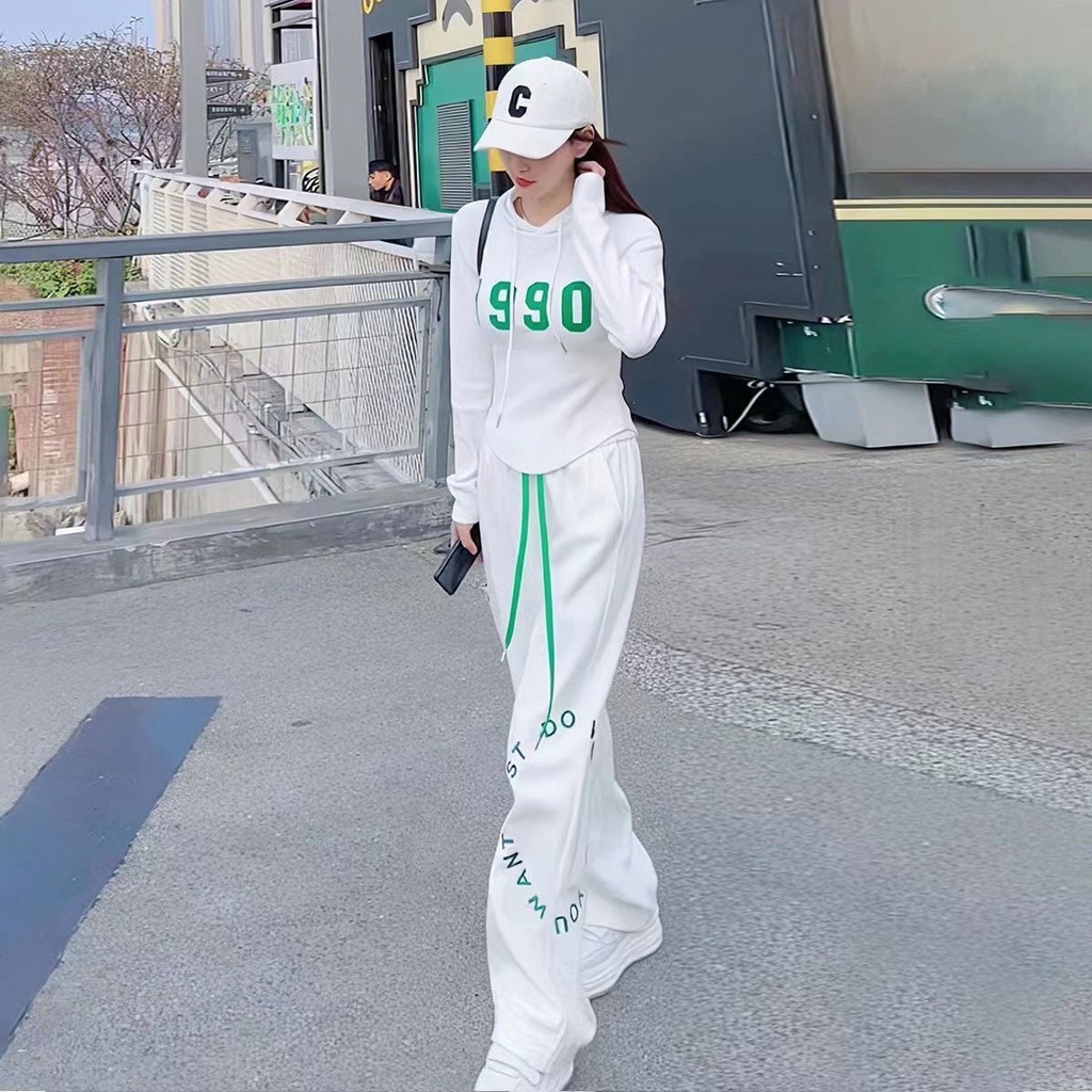 Set Áo Hoodies Có Nón Dài Tay + Quần Dài Thể Thao Thời Trang Hàn Cho Nữ