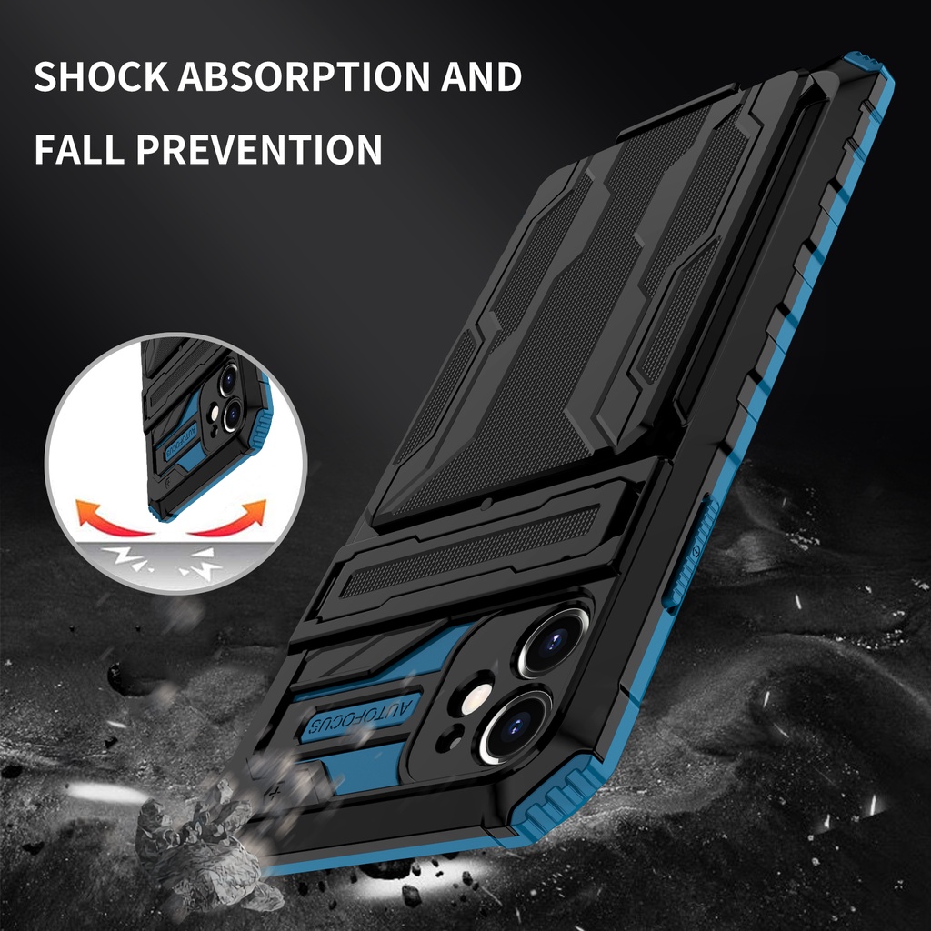 Ốp Điện Thoại Chống Sốc Có Ngăn Đựng Thẻ Và Giá Đỡ Cho iPhone 12 Pro Max XS Max X XR 7 8 Plus 11 Pro Max
