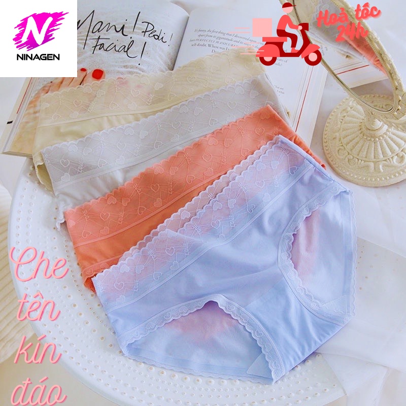 Quần lót nữ lụa lạnh cao cấp, tàng hình cạp ren tim quyến rũ, ôm nâng mông sexy, gợi cảm, miếng lót kháng khuẩn, Ninagen
