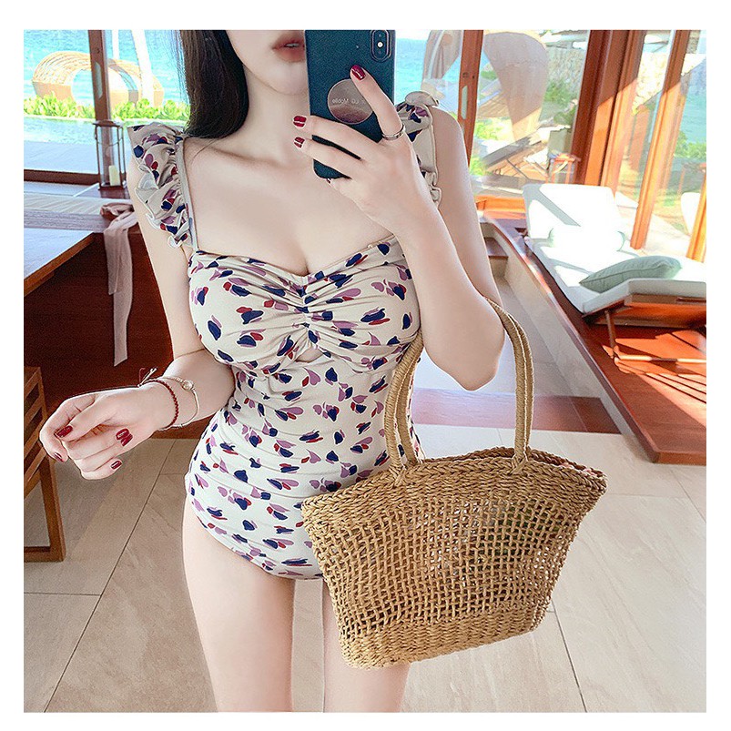 (QC Cao cấp - Đủ size - Video) Bikini áo tắm liền thân chun ngực hoa nhí vai bèo cực xinh tiểu thư | BigBuy360 - bigbuy360.vn