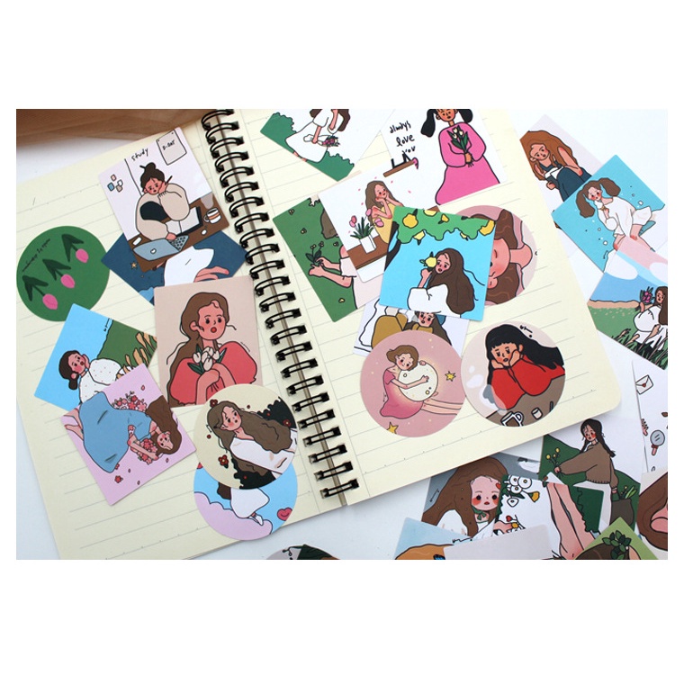 Hộp Thẻ Giấy Trang Trí Họa Tiết Hình Cô Gái 35 Miếng Có Dán Siêu Đáng Yêu