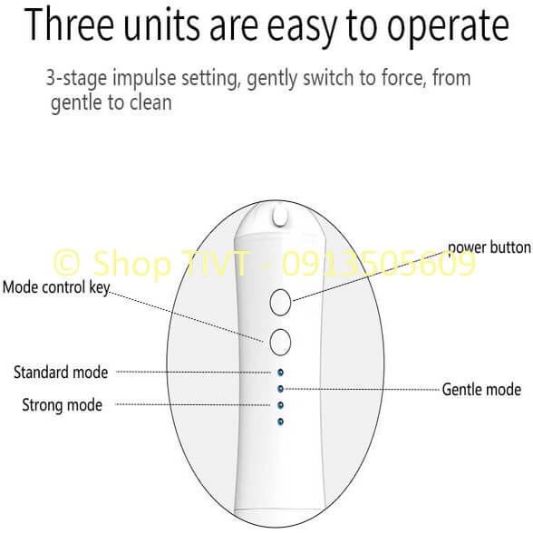 Tăm nước động cơ điện tạo xung lực 3 chế độ, áp lực mạnh, pin sạc an toàn, tiết kiệm, dễ sử dụng, ngừa cao răng-TIVT