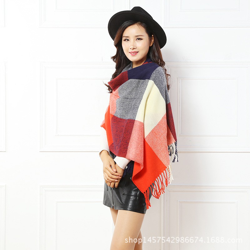 Khăn quàng cổ nữ mùa đông len cashmere choàng cổ đẹp giữ ấm họa tiết caro