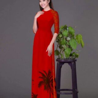 Vải áo dai in 3D lụa nhật cả bộ