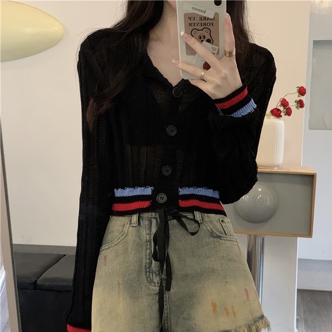 Áo Khoác Cardigan Dệt Kim Mỏng Họa Tiết Kẻ Sọc Thời Trang Mùa Hè Hàng Mới Dành Cho Bạn Nữ