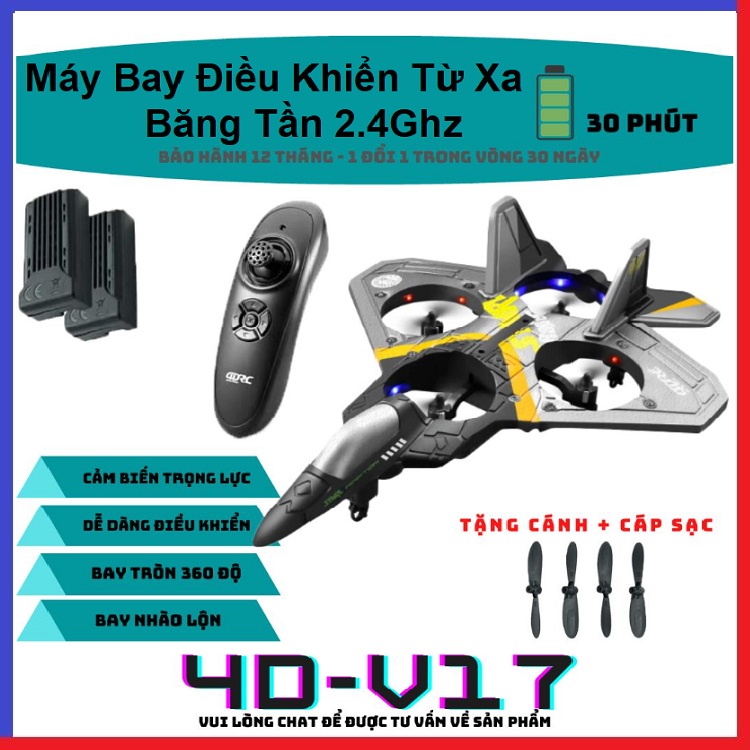Máy Bay Phản Lực Điều Khiển Từ Xa, RC 2.4 - RC V17, Trang Bị 4 Cánh Quạt, Đơn Giản Dễ Sử Dụng An - Toàn Cho Bé
