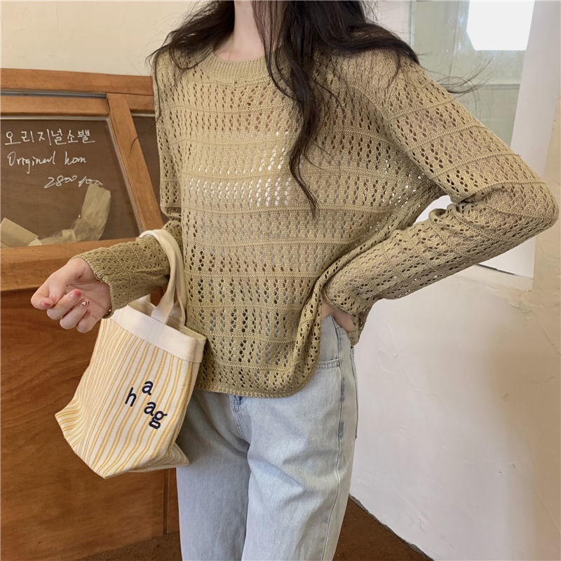 Áo Dệt Kim Tay Dài Cổ Tròn Dáng Rộng Phong Cách Hàn Quốc Thời Trang Mùa Thu Cho Nữ