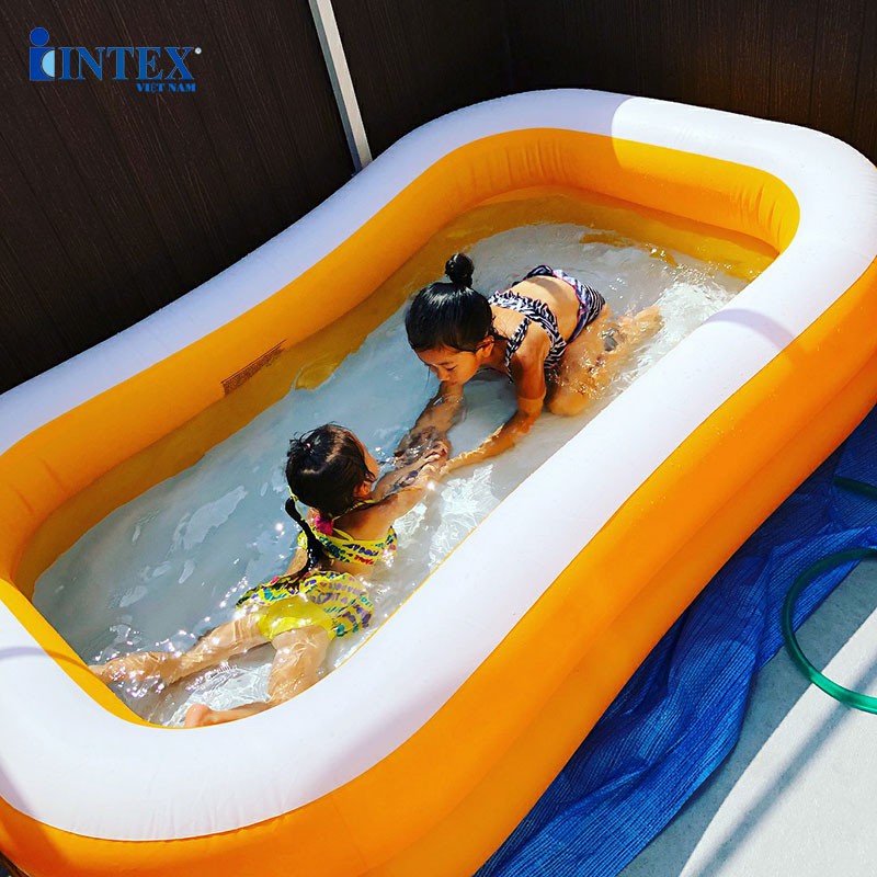 Bể bơi cho bé hình chữ nhật INTEX 57181/57180, dạng phao bơm hơi có 2 tầng, an toàn cho trẻ em em - Bảo hành 12 tháng