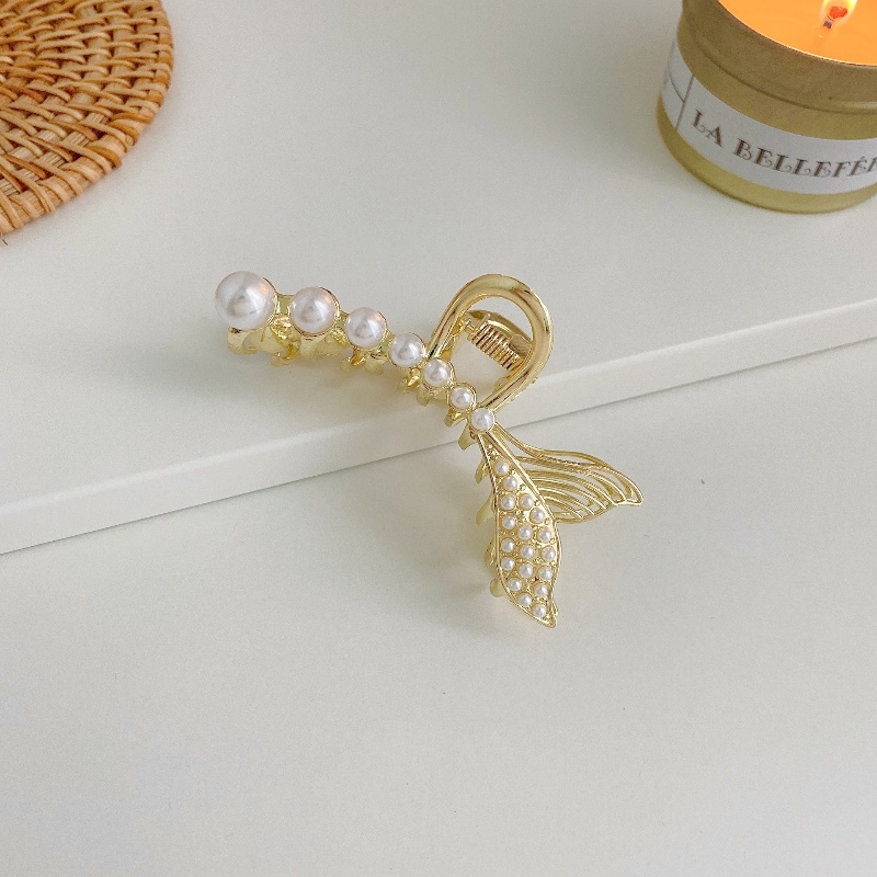 Kẹp tóc đuôi cá đính đá và ngọc trai nhân tạo thời trang