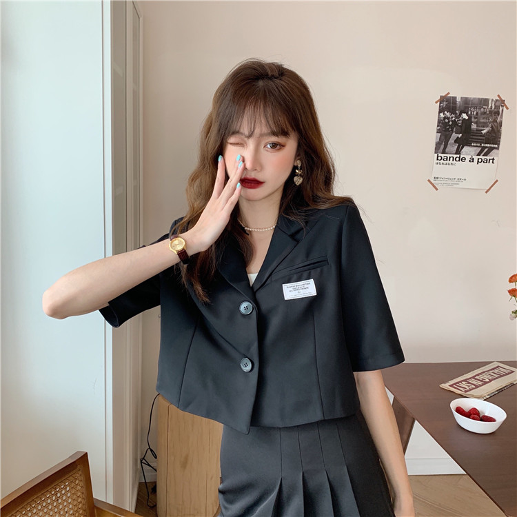 Áo blazer nữ tay ngắn hàn quốc 2021, Áo blazer croptop nữ đẹp mùa hè màu đen trắng cổ V thời trang