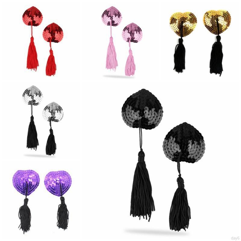 Miếng dán che đầu ngực bằng silicone trang trí sequin và tua rua