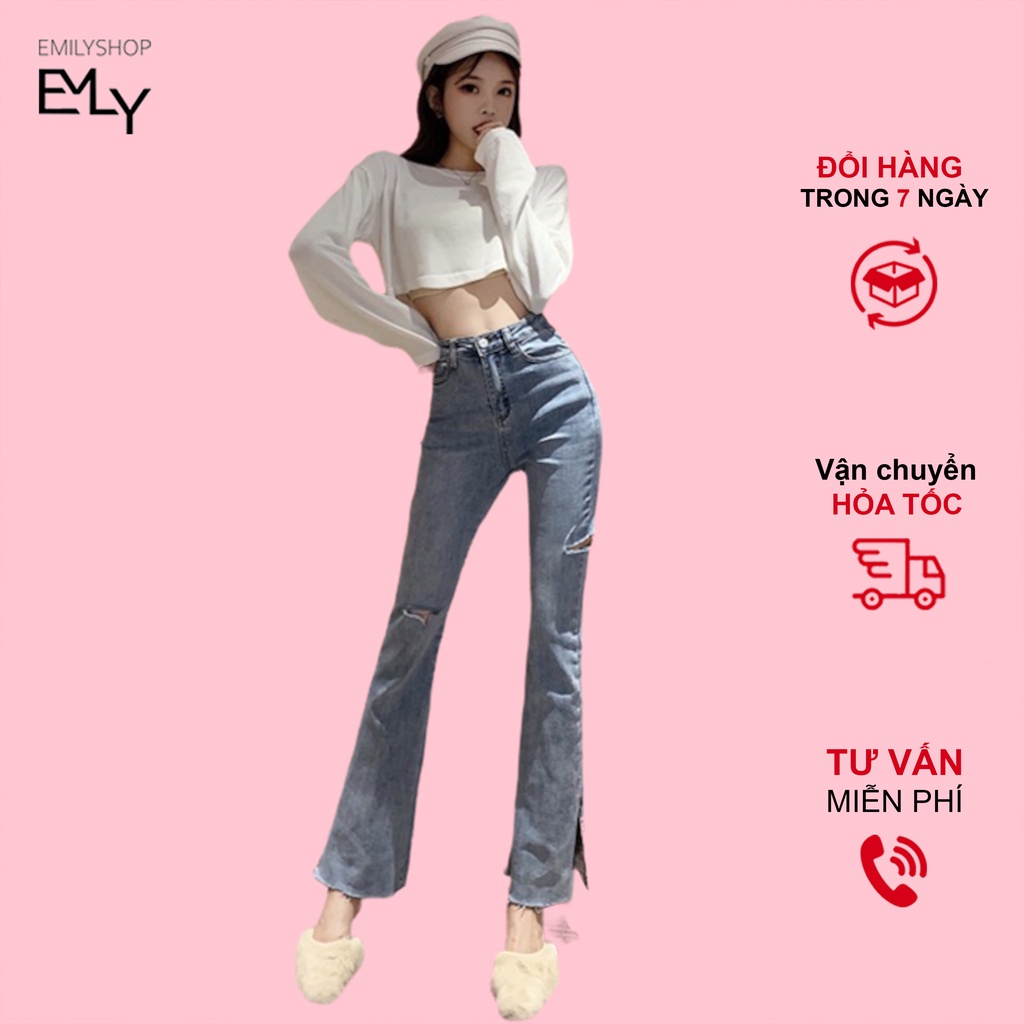 Quần Jeans nữ ống loe cạp cao Ulzzang