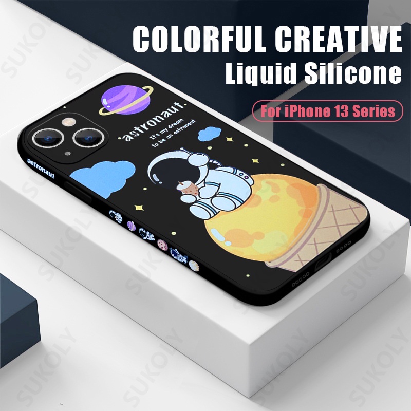 Ốp Điện Thoại Silicon Dẻo Hình Vuông/ Phi Hành Gia/ Kem Cho iPhone 13 Pro MAX 12 Pro MAX 11 Pro MAX X XS MAX XR 7 Plus 8 Plus 6 6s Plus
