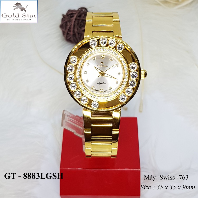 *Gold Star* Đồng Hồ goldstar Chính Hãng Nữ GT – 8883LGSH, Thép 316L, Kính Saphia, Kim Cương, Vàng 24k, Nước 50 mét