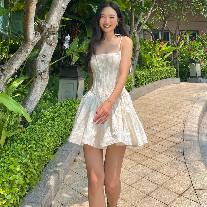 Đầm trắng xòe Dáng ngắn 2 dây Dự tiệc sinh nhật sexy Váy đầm trắng ngắn xòe sexy Dự tiệc cưới sinh nhật sự kiện event